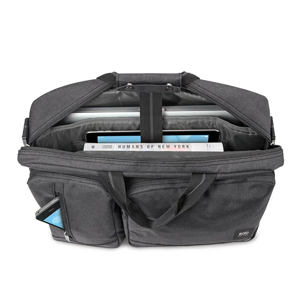 Solo New York Duane Hybrid Briefcase Backpack 15.6 Laptop Bag Travel Grey EUC